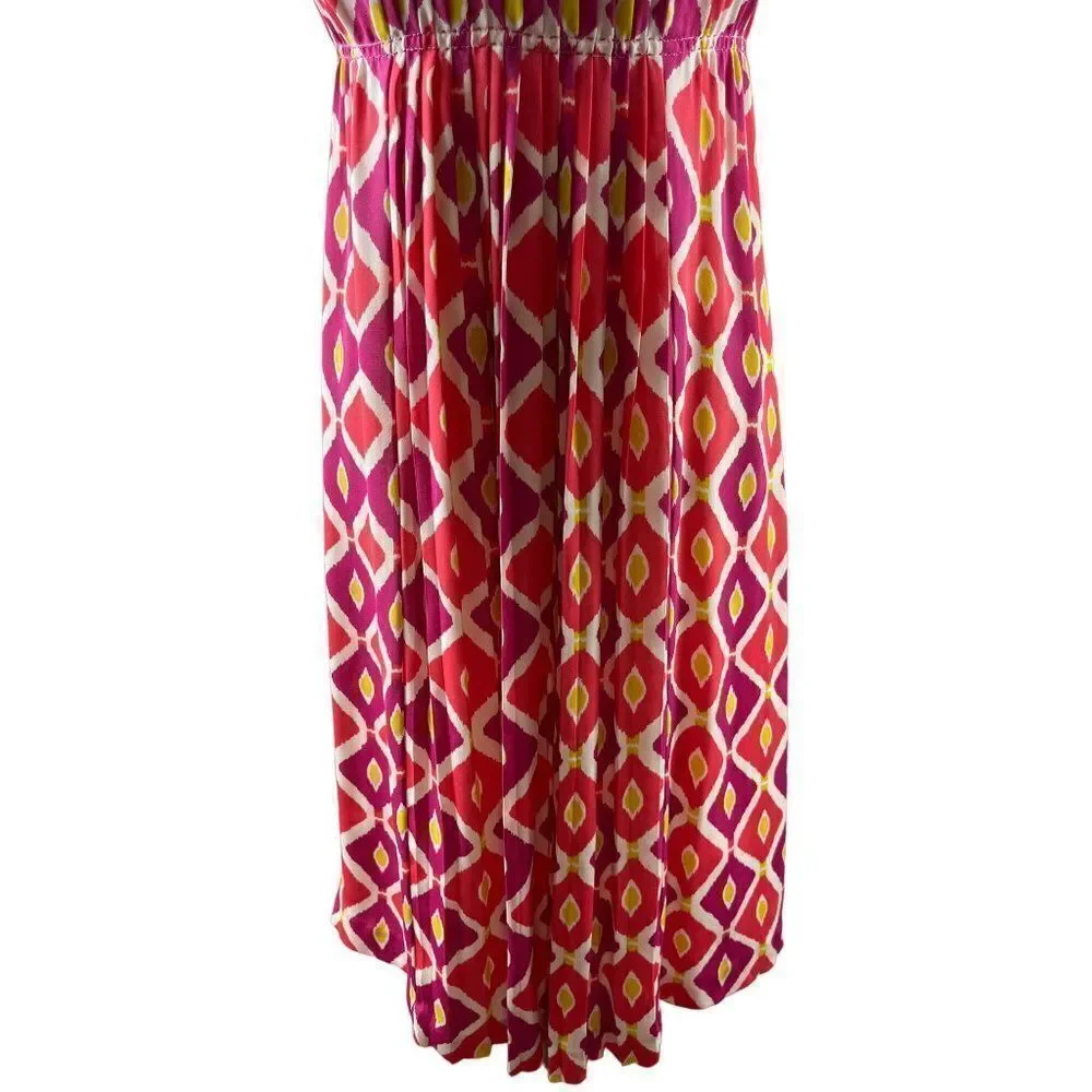 Tory Burch Geometric Print Pleated Sleeveless A-Line Dress Size 4